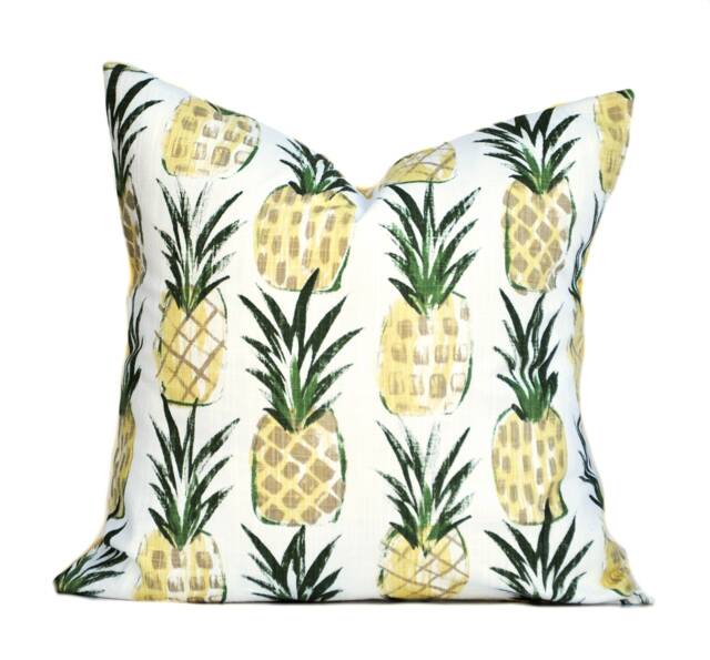 Tropical Pillow Cover, Cushion, Decorative Throw Pillow, Pineapple Accent Yellow Green Case