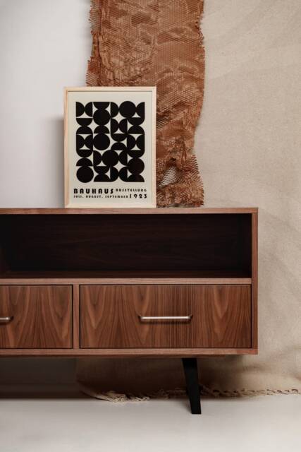 "Sideboard, Tv Cabinet, Bookshelf Sideboard, Walnut Veneer With 2 Shelves & 3 Drawers ""Grass" - image 1