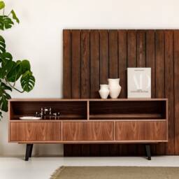 "Sideboard, Tv Cabinet, Bookshelf Sideboard, Walnut Veneer With 2 Shelves & 3 Drawers ""Grass" - thumbnail 2