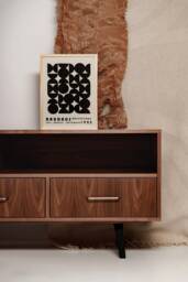 "Sideboard, Tv Cabinet, Bookshelf Sideboard, Walnut Veneer With 2 Shelves & 3 Drawers ""Grass"
