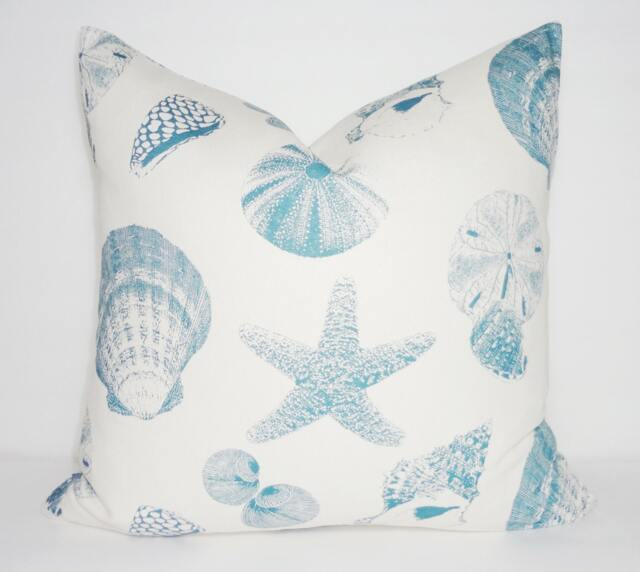 Blue Starfish Shell Print Pillow Cover, Nautical Decor - image 1