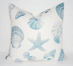 Blue Starfish Shell Print Pillow Cover, Nautical Decor - thumbnail 1