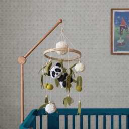 Panda Baby Mobile Nursery Decor Bamboo Pompoms Newborn Gift - thumbnail 2