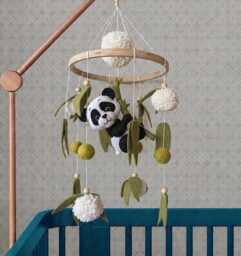 Panda Baby Mobile Nursery Decor Bamboo Pompoms Newborn Gift