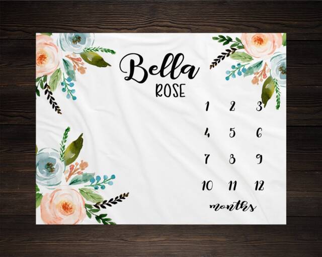 Girl Milestone Blanket Month Growth Tracker Minky Fleece Custom Personalized Baby Shower Gift Watercolor Floral Newborn - image 1
