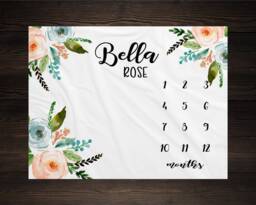 Girl Milestone Blanket Month Growth Tracker Minky Fleece Custom Personalized Baby Shower Gift Watercolor Floral Newborn - thumbnail 1