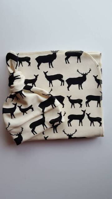 Elk Organic Swaddle Blanket & Newborn Hat Set. Boy Take Home Photo Prop. Baby Shower Gift - image 1