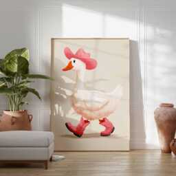 Cowboy Duck Wall Art Print, Funny Poster With Pink Hat & Boots, Cute Farm Animal Nursery Decor For Kids Room - thumbnail 4