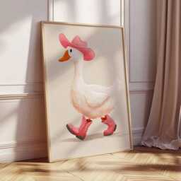 Cowboy Duck Wall Art Print, Funny Poster With Pink Hat & Boots, Cute Farm Animal Nursery Decor For Kids Room - thumbnail 3