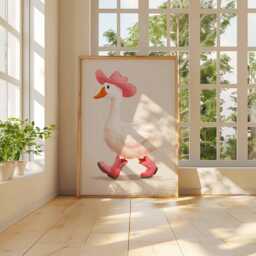 Cowboy Duck Wall Art Print, Funny Poster With Pink Hat & Boots, Cute Farm Animal Nursery Decor For Kids Room - thumbnail 2