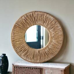 Large Jute Mirror, Wall Hanging Bedroom Decor Gift, Boho Entryway Living Room Decor, Home Gift - thumbnail 3