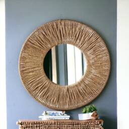 Large Jute Mirror, Wall Hanging Bedroom Decor Gift, Boho Entryway Living Room Decor, Home Gift - thumbnail 2