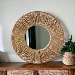 Large Jute Mirror, Wall Hanging Bedroom Decor Gift, Boho Entryway Living Room Decor, Home Gift - thumbnail 1