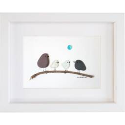 Birds On Branch - Pebble Art & Sea Glass Bird Picture Framed Handmade - thumbnail 2