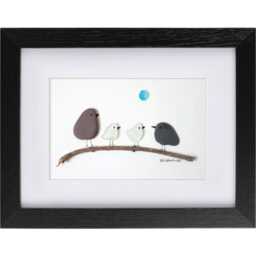 Birds On Branch - Pebble Art & Sea Glass Bird Picture Framed Handmade - thumbnail 3