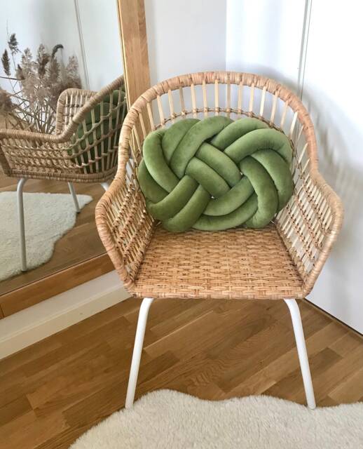 Olive Green Knot Cushion, Scandinavian Minimalist Design Reversible Pillow 2In1 - image 1