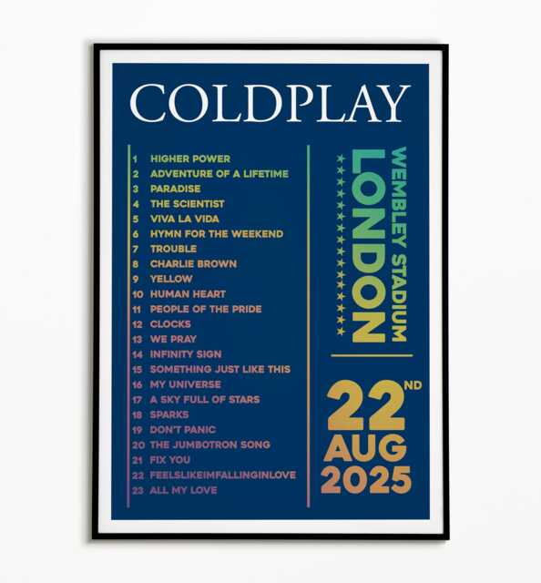Coldplay 22nd August Wembley Setlist Print Music Of The Spheres Tour Poster