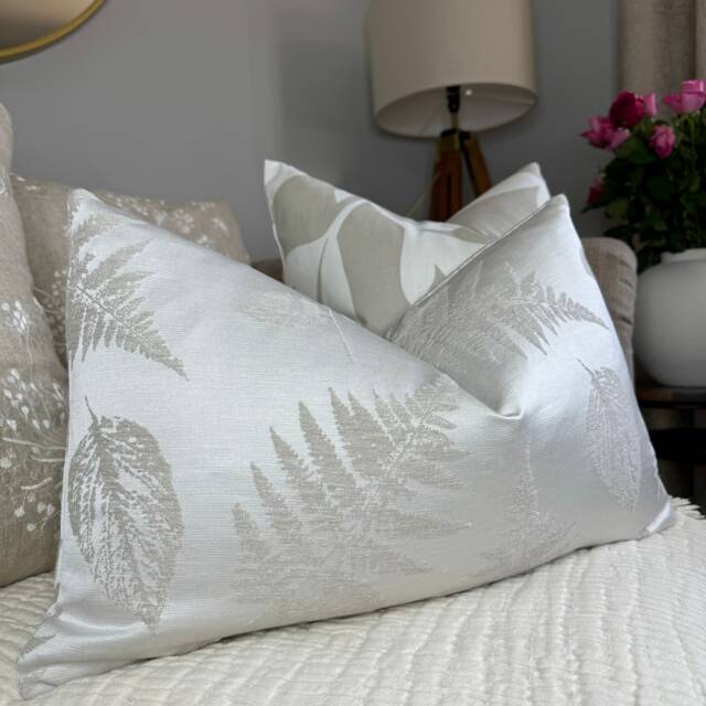 "Fern Cushion Cover, Floral Designer Pillow Textured Design -Taupe Natural Home Decor, Lumbar Cover 12"" X 20" - image 1