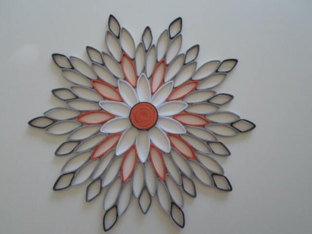 Gray & Orange Paper Flower Wall Art Modern Geometric Decor - image 1