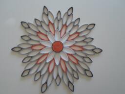 Gray & Orange Paper Flower Wall Art Modern Geometric Decor - thumbnail 1