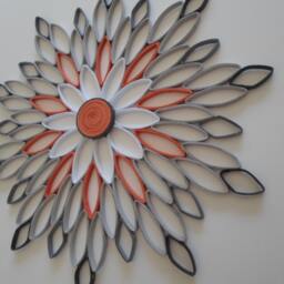Gray & Orange Paper Flower Wall Art Modern Geometric Decor - thumbnail 3