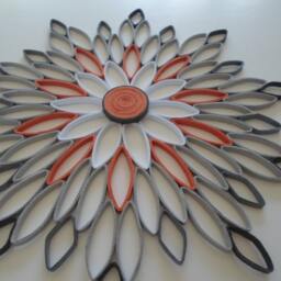 Gray & Orange Paper Flower Wall Art Modern Geometric Decor - thumbnail 2