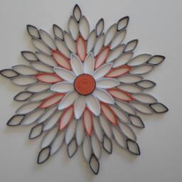 Gray & Orange Paper Flower Wall Art Modern Geometric Decor - thumbnail 4