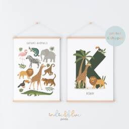 Jungle Animal Prints, Personalised Name Print Set, Safari Animals Print, Scandi Nursery, Playroom Kids Art - thumbnail 2