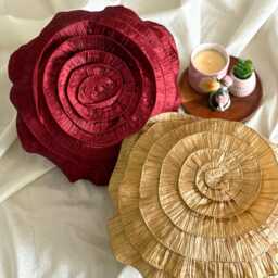 Gold Crushed Silk Ruffled Rose Modern 16 Inch Round Pillow Cover - Vintage Golds - thumbnail 3