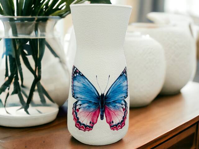 Blue Butterfly Vase, Pretty Themed Gifts, Butterflies, Decorations, Centre Piece, Flower Vase - image 1