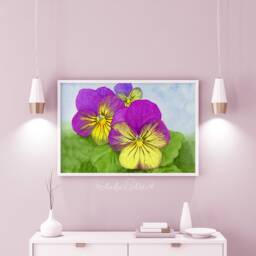 Pansy Watercolor Painting, Botanical Floral Art Print - thumbnail 1