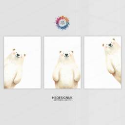 Peeking Polar Bear Prints - Set Of 3 Nursery Posters - Animal Playroom Decor Gender Neutral Baby Wall Art Peekaboo Poster Print A3/A4 - thumbnail 1