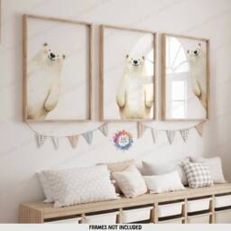 Peeking Polar Bear Prints - Set Of 3 Nursery Posters - Animal Playroom Decor Gender Neutral Baby Wall Art Peekaboo Poster Print A3/A4 - thumbnail 2