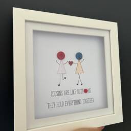 Personalised Cousin Gift, Button Art Frame, Handmade Family Birthday Gift For Her, Poem Keepsake, Wall Decor, Framed - thumbnail 3