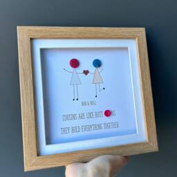 Personalised Cousin Gift, Button Art Frame, Handmade Family Birthday Gift For Her, Poem Keepsake, Wall Decor, Framed - thumbnail 2