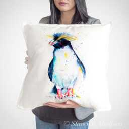 Rockhopper Penguin Throw Pillow Cover By Slaveika Aladjova, Cushion Cover, Decorative Pillow Cover, Animal Art, Watercolor Pillow, Christmas - thumbnail 1