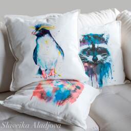 Rockhopper Penguin Throw Pillow Cover By Slaveika Aladjova, Cushion Cover, Decorative Pillow Cover, Animal Art, Watercolor Pillow, Christmas - thumbnail 2