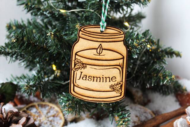 Personalised Candlemaker Christmas Ornament Candle Wood Custom Bauble Laser Engraved Rustic Wooden Name Tree Decoration Irish - image 1