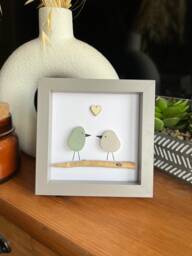 Couples Love Birds Personalised Sea Glass Art. Couples Gift, Anniversary/ Engagement Present/ Valentines Gift For Them - thumbnail 1