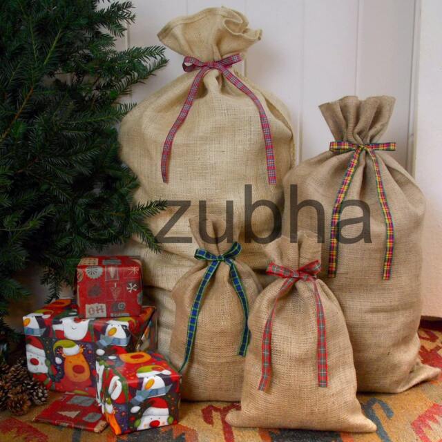 Christmas Hessian Sack Tartan Ribbon - Stocking, Santa - image 1