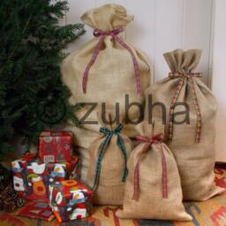 Christmas Hessian Sack Tartan Ribbon - Stocking, Santa - thumbnail 1