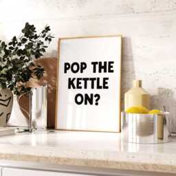 Pop The Kettle On Print - Kitchen Poster Tea Retro Trendy Wall Art Natural & Black Maximalist Sign - thumbnail 2