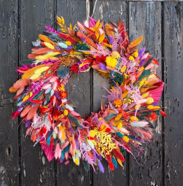 Dried Flower Wreath, Made With Bold & Bright Colours. Christmas, Autumn Or Spring Wreath From Florence Flowers. Handmade - image 1