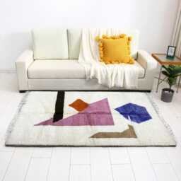 Handwoven Beni Ourain Rug Moroccan Wool Carpet With Geometric Design - thumbnail 2