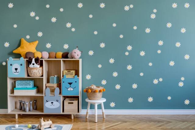 Small Daisy Wall Decal For Kids Room - Cute White Flowers Stickers Nursery Little Floral Set Decals - image 1