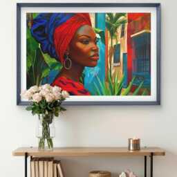 Haiti Art Print - Beautiful Lady in National Colors Red & Blue Haitian Flag Cultural Wall Decor - thumbnail 3