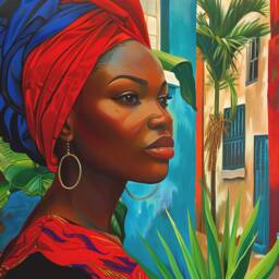 Haiti Art Print - Beautiful Lady in National Colors Red & Blue Haitian Flag Cultural Wall Decor - thumbnail 2
