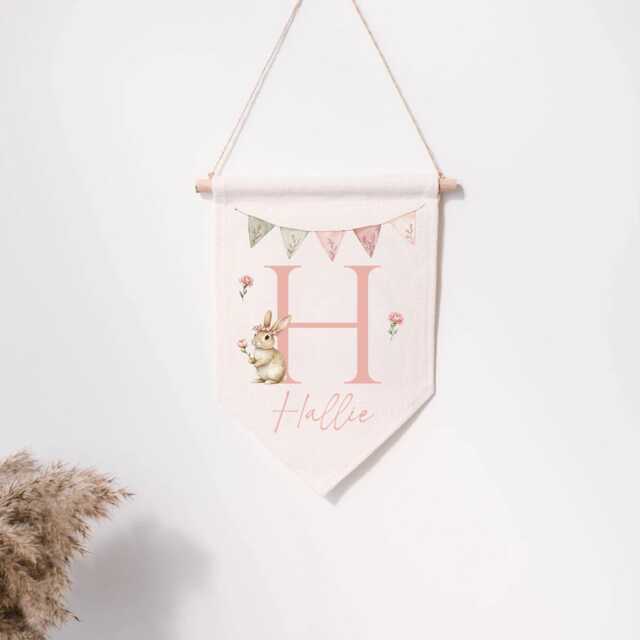 Personalised Linen Flag - Custom Kids Bedroom Wall Decor Birthday Gift For Boy Girl New Baby Nursery Parents - image 1