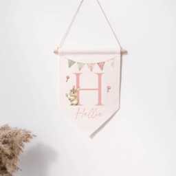 Personalised Linen Flag - Custom Kids Bedroom Wall Decor Birthday Gift For Boy Girl New Baby Nursery Parents - thumbnail 1