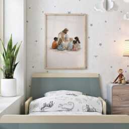 Soft Watercolor Jesus & Children Wall Decor - Christian Kids Room Printable - thumbnail 3